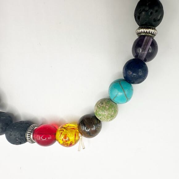 7 Chakra Bracelet Stretch Lava Stone Beads Beaded Boho Inspirational Energy - Picture 4 of 9